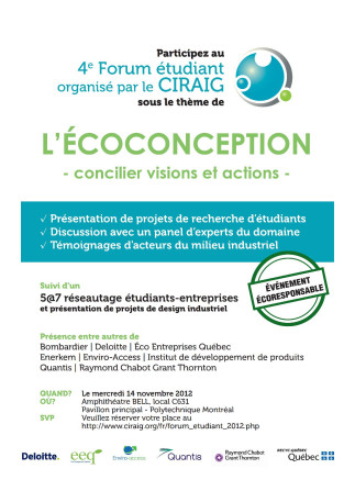 4e Forum étudiant organisé par le CIRAIG sous le thème de 'l’écoconception' - concilier visions et actions -