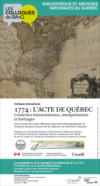 Colloque international sur l'Acte de Québec (1774) à la Grande Bibliothèque de Montréal                    