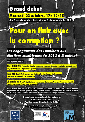 Pour en finir avec la corruption : Quels engagements des candidats aux élections municipales de 2013 à Montréal ?