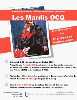 Ciné-club de l'OCQ : François Delisle présente « Loulou » (Maurice Pialat, 1980)