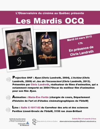 Projections  ONF de l'OCQ : «Ryan», « L'échine» et «Jeu de l'inconscient»  (Chris Landreth, 2004-2009-2013)