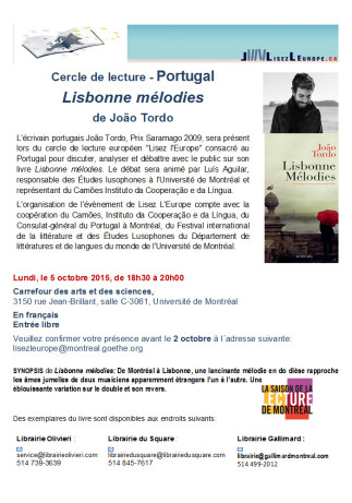 ﻿﻿Cercle de lecture - Portugal : « Lisbonne mélodies » de João Tordo