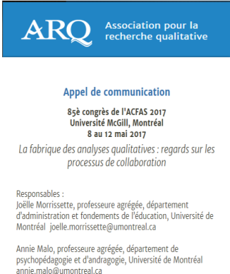 Appel de communications : Colloque de l’ARQ /La fabrique des analyses qualitatives : regards sur les processus de collaboration