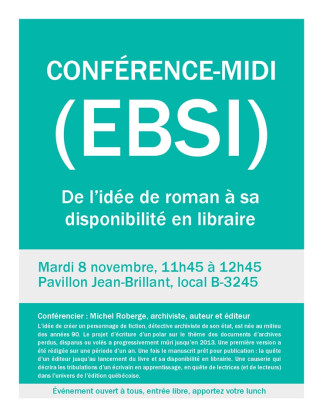 EBSI - Conférence midi : De l’idée de roman à sa disponibilité en librairie