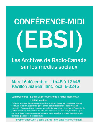 EBSI - Conférence midi : Les Archives de Radio-Canada sur les médias sociaux