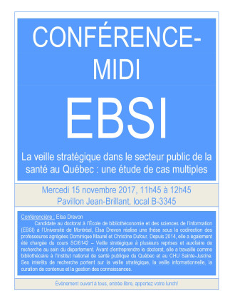 EBSI - Conférence midi : La veille stratégique dans le secteur public de la santé au Québec : une étude de cas multiples