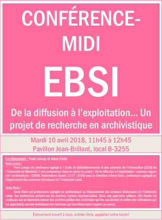 EBSI - Conférence Midi - Yvon Lemay & Anne Klein : De la diffusion à l'exploitation… Un projet de recherche en archi