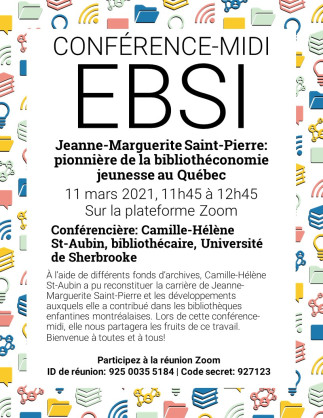 Conférence-midi à l'EBSI- Jeanne-Marguerite Saint-Pierre: pionnière de la bibliothéconomie jeunesse au Québec