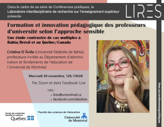 Conférence de la professeure Cristina D'Avila, le 30 novembre dans le cadre de la série de Conférences publiques du LIRES