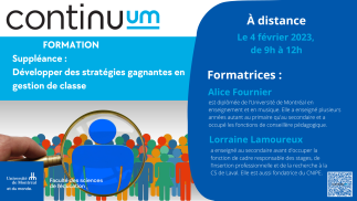 Formation ContinuUM : Suppléance: Développer des stratégies gagnantes en gestion de classe