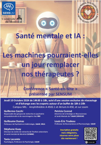 SENSUM présente la conférence Santé-en-tête 2024 - Santé Mentale et IA : Les machines pourraient-elles un jour remplacer nos thérapeutes ?